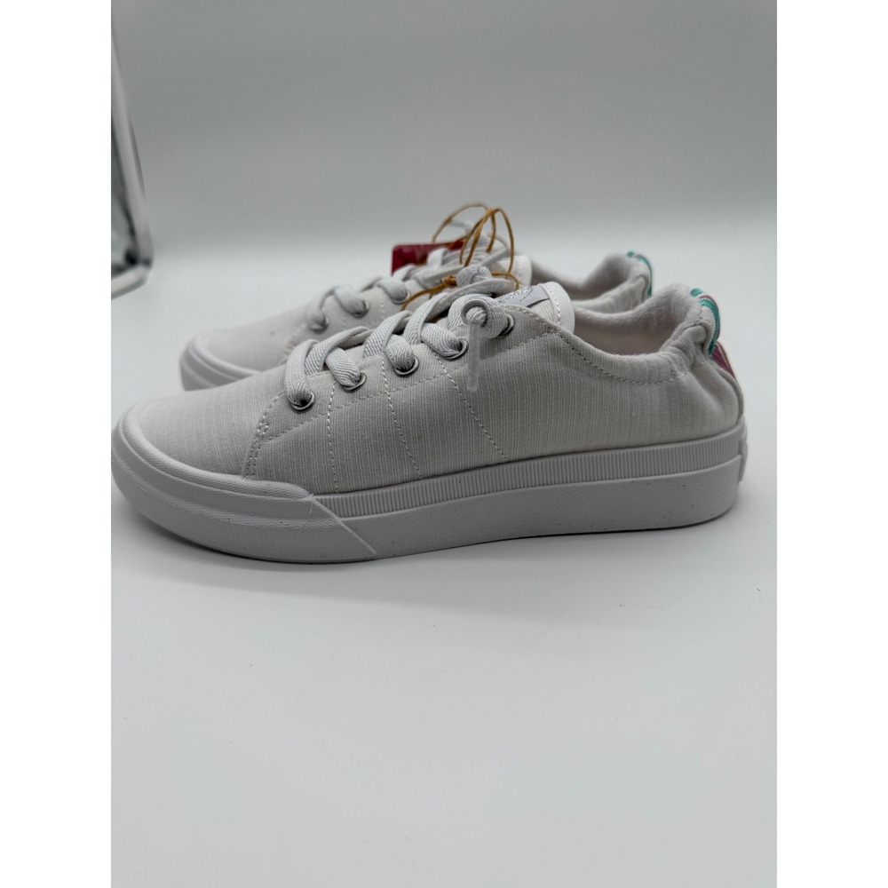 Roxy Girls Rae White Canvas Low Top Sneakers Embroidered Heel Kids Size 4 NEW